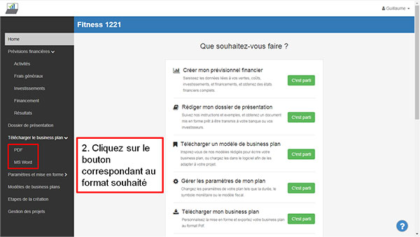 télécharger le business plan - étape 2
