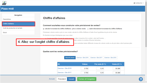 Saisir le prévisionnel de ventes - étape 4