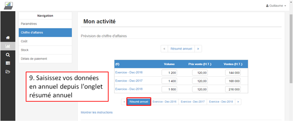 saisir le prévisionnel de ventes - étapes 9
