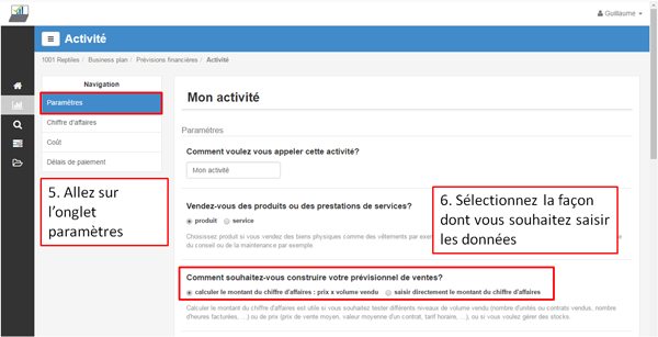 saisir le prévisionnel de ventes - étapes 5 et 6