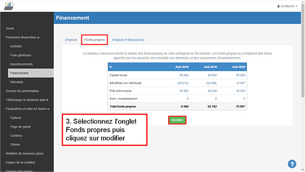 Saisir les fonds propres - étape 3