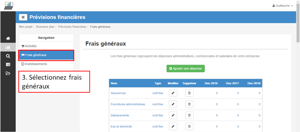ajouter un coût fixe étape 3