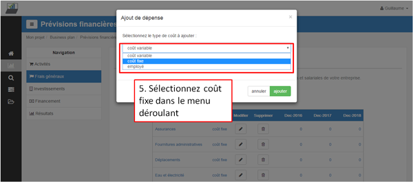 ajouter un coût fixe étape 5