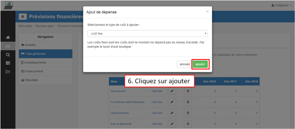 ajouter un coût fixe étape 6