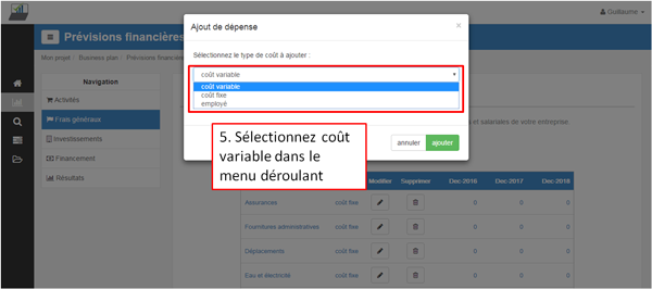ajouter un coût variable étape 5