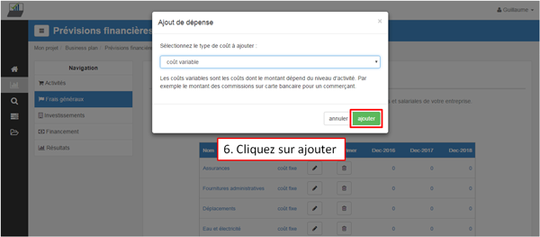 ajouter un coût variable étape 6