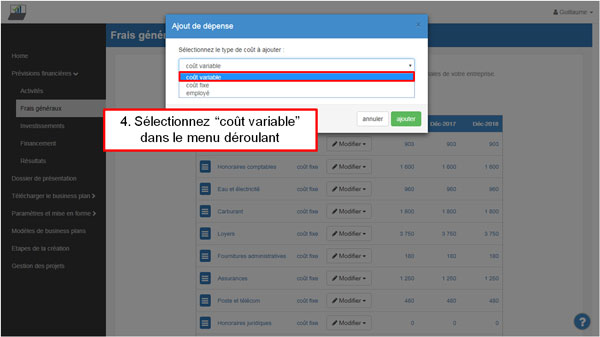 Ajouter UN coût variable étape 4