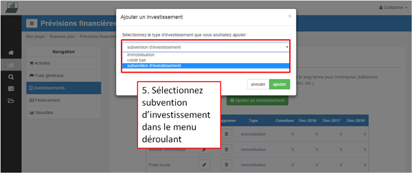 ajouter une subvention d'investissement - étape 5